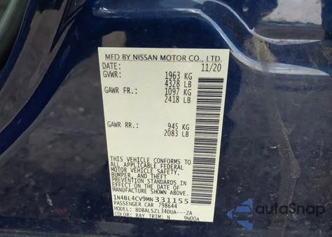 2021 Nissan Altima Sr Fwd z USA, uszkodzony, nr VIN 1N4BL4CV9MN331155